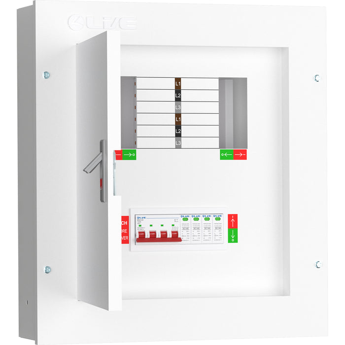 Live Electrical TPN04-125S 4 Way TP&N Distribution Board with 4 Pole 125A Main Switch Incomer & 20/40kA DP SPD