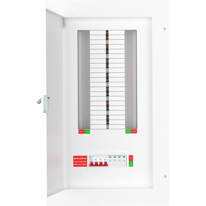 Live Electrical TPN14-125S 14 Way TP&N Distribution Board with 4 Pole 125A Main Switch Incomer & 20/40kA DP SPD