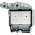Live Electrical WJ2G2P-G Weatherproof IP66 2 Gang 13A Double Pole Switched Socket - Grey